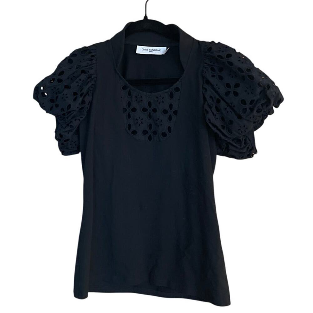 Anne Fontaine Eyelet Puff Sleeve Pima Cotton Top Blouse French size 40/US 6-8 - Picture 2 of 6
